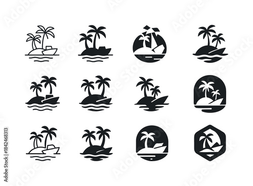 Island Tour Logo Set. Island Hopping Boat Tours. Icon set. Set L