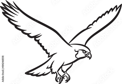 Black outline illustration of a falcon in flight hawk