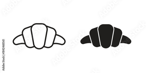 Croissant icons collection. Thin linear and black flat icons