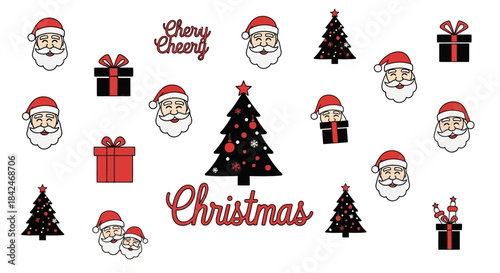  Festive Christmas Collection: A delightful arrangement of Christmas elements, from Santa Claus to charming Christmas trees, creating a scene of holiday cheer.