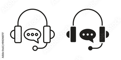 Customer service icons collection. Thin linear and black flat icons