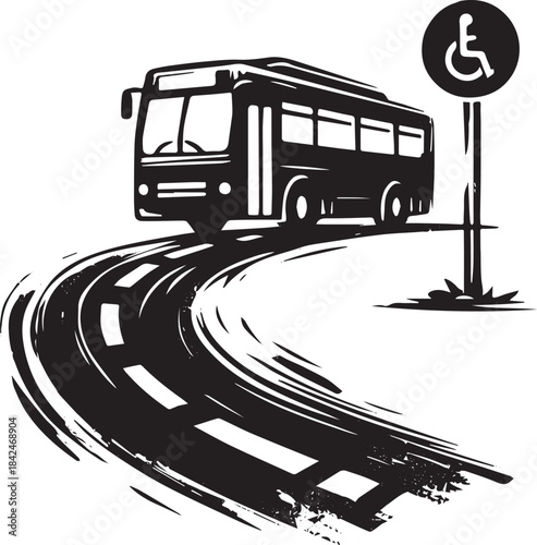 Stylized Public Transit Illustration with Accessibility Sign and