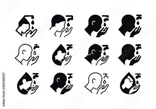 Face Washing Icons. washing your face. Icon set. Set Logo of was