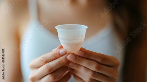 selective focus feminine hygiene concept with menstrual cup