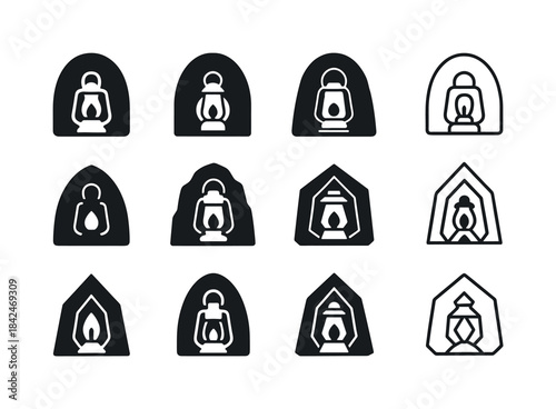 Caving Logo Variations. Caving and spelunking adventures. Icon s