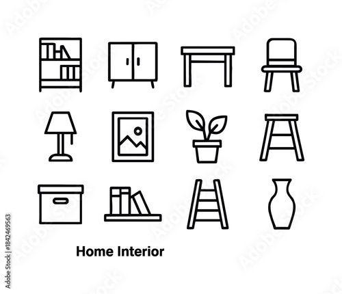 Minimalist Home Icons. Home Interior. Line icon set of Home Inte