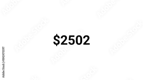 Dollar number counter animation from 0 to 5000 in 4k for amount concept and financial or business use, animated dollar counter from zero to five thousand on transparent background.