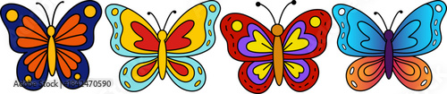 Vibrant colorful decorative butterfly collection set with ornamental patterns design
