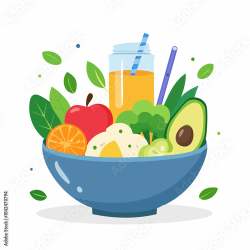 Healthy Food Bowl with Fresh Juice
