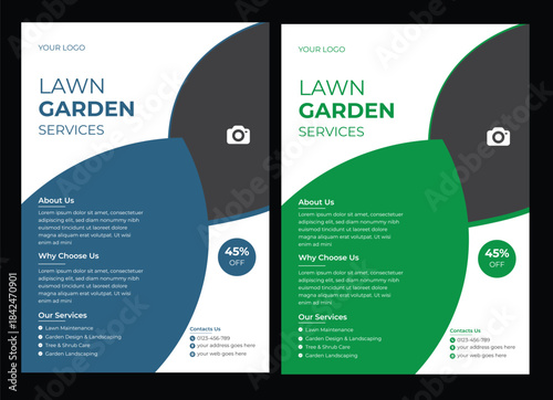Lawn gardening services flyer design template, landscaping and gardening lawn care service flyer  flyer template enhances your garden services' online presence. It is perfect for promoting landscapi  