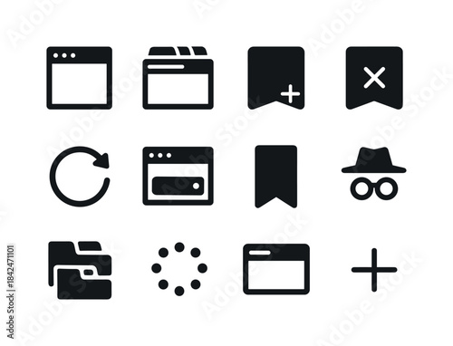 Browser Tab Icons. Internet Browser Tabs. Solid icon set of Inte