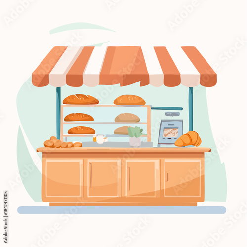 Bakery stall with bread and croissants illustration
