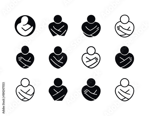 Self-Love Logo Variations. A person hugging themselves, practici