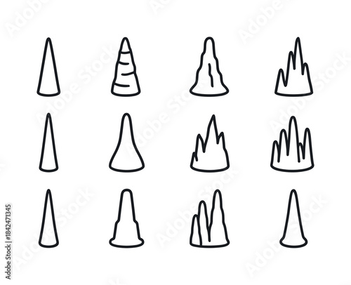 Stalagmite Icon Collection. Stalagmites. Line icon set of Stalag