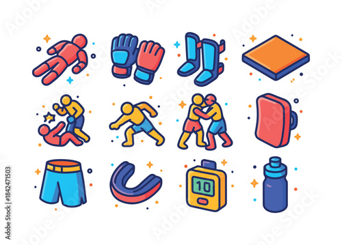 MMA Fitness Icons. mma fitness. Colorful isometric vector icons