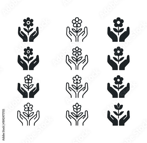 Flower Gesture Icons. Receiving flowers or a thoughtful gesture.