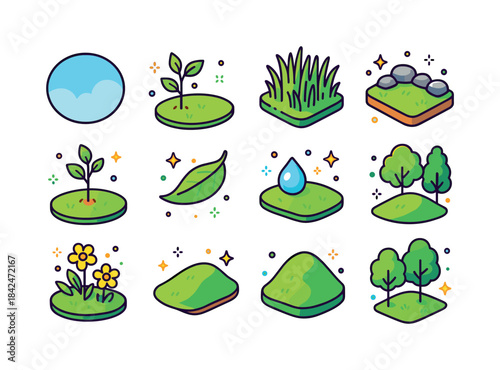 Natural Clearing Icons. Natural clearing. Colorful isometric vec