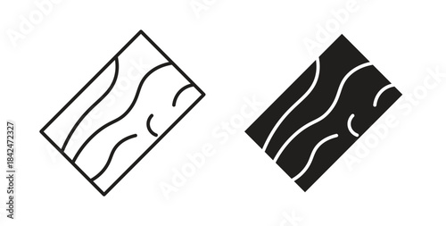 Wood board icon with line and silhouette versions.