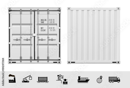 Shipping container mockup. Vector illustration isolated on white background. Perfect for your design, project. EPS10.	