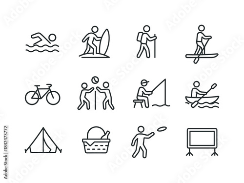 Summer Activity Icons. Summer activities. Line icon set of Summe