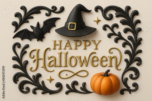 decorative Halloween card or background with 3D elements