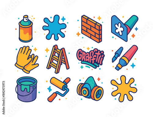 Street Art Icons. Street Art. Colorful isometric vector icons se