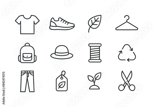 Sustainable Fashion Icons. Sustainable fashion. Line icon set of
