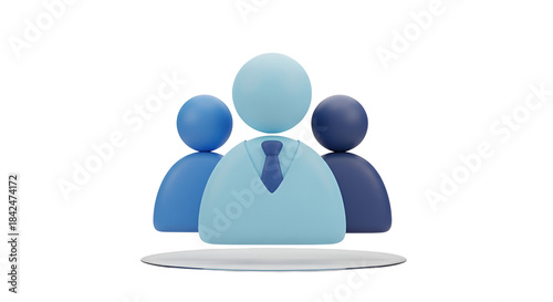 A minimalistic 3d rendering representing a professional team or user group with a highlighted leader