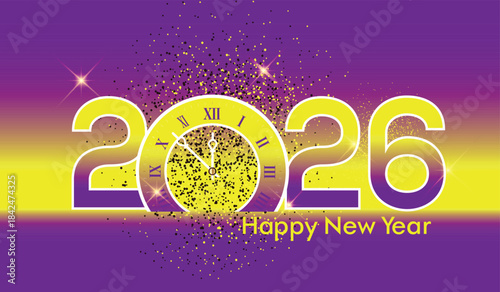 Editable 2026 Greeting card template vector illustration, 2026 Happy New Year wish purple Template. 