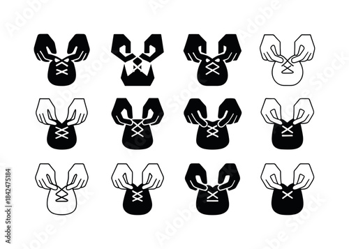 Shoelace Logo Variations. Tying shoelaces. Icon set. Set Logo of