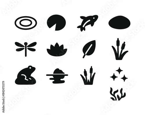 Crystal Pond Icons. Crystal-clear pond. Solid icon set of Crysta