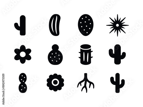 Cactus Icon Grid. cactus elements. Solid icon set of cactus elem