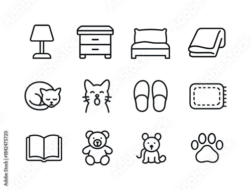 Bedtime Icons Set. Bedtime Routine. Line icon set of Bedtime Rou