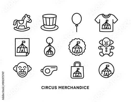 Circus Icon Set. Circus merchandise. Line icon set of Circus mer