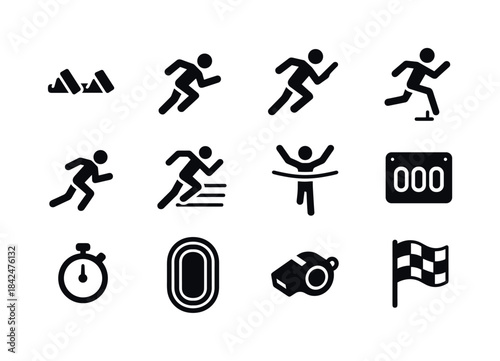 Track and Field Icons. Track and field running. Solid icon set o