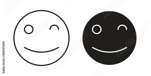 Smile wink icon glyph and line set thin line symbol concept.