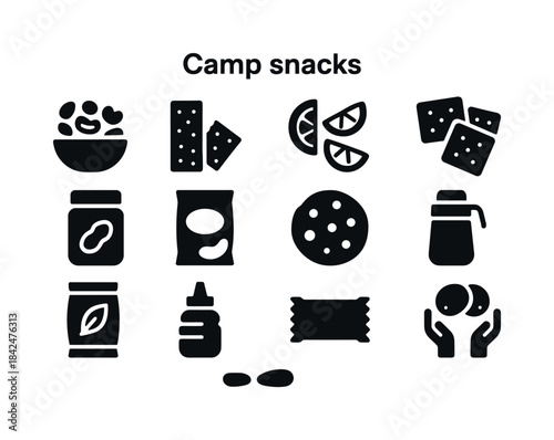 Camp Snacks Icons. camp snacks. Solid icon set of camp snacks: t