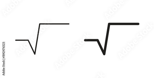Square root icon glyph and line set thin line symbol concept.
