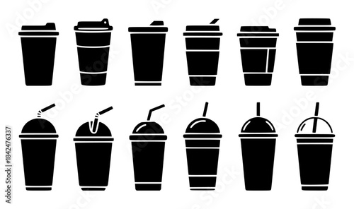 Twelve Black Silhouette Disposable Coffee and Soda Cups