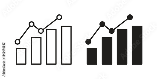 Stats icon glyph and line set thin line symbol concept.