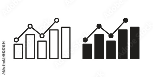 Stats icon glyph and line set thin line symbol concept.