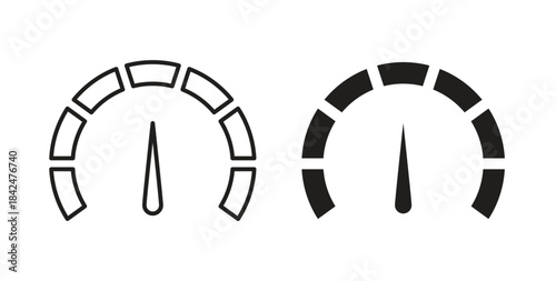 Tachometer icon glyph and line set thin line symbol concept.
