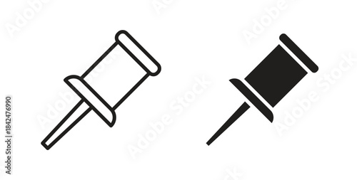 Thumbtack icon glyph and line set thin line symbol concept.