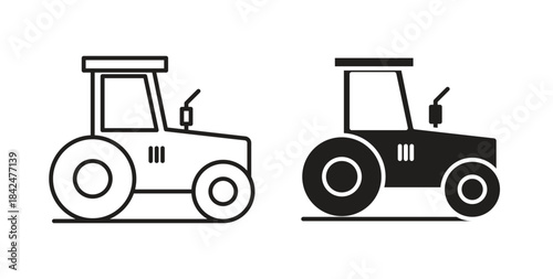 Tractor icon glyph and line set thin line symbol concept.