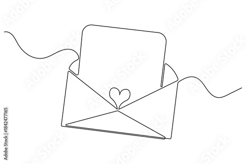 Valentines day mail continuous outline drawing simple style romance