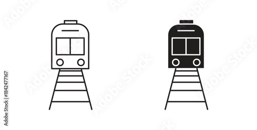 Train icon glyph and line set thin line symbol concept.