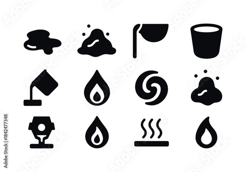 Molten Material Icons. Molten materials. Solid icon set of Molte