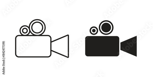 Video camera icon glyph and line set thin line symbol concept.