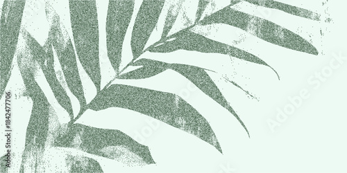 Tropical plant leaf print with fine grain texture, light dust speckles and faint worn marks on textured aged paper with subtle distress.