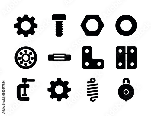 Mechanical Parts Icons. Mechanical parts. Solid icon set of Mech
